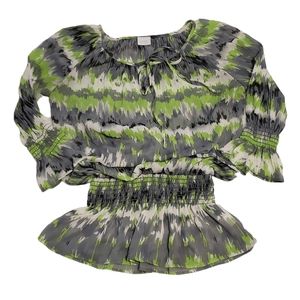 Suzy Shier Sheer Smocked Peplum Top